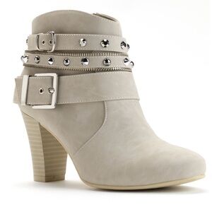 Studded Ankle Bootie in Light Gray - Women's Fashion Heels